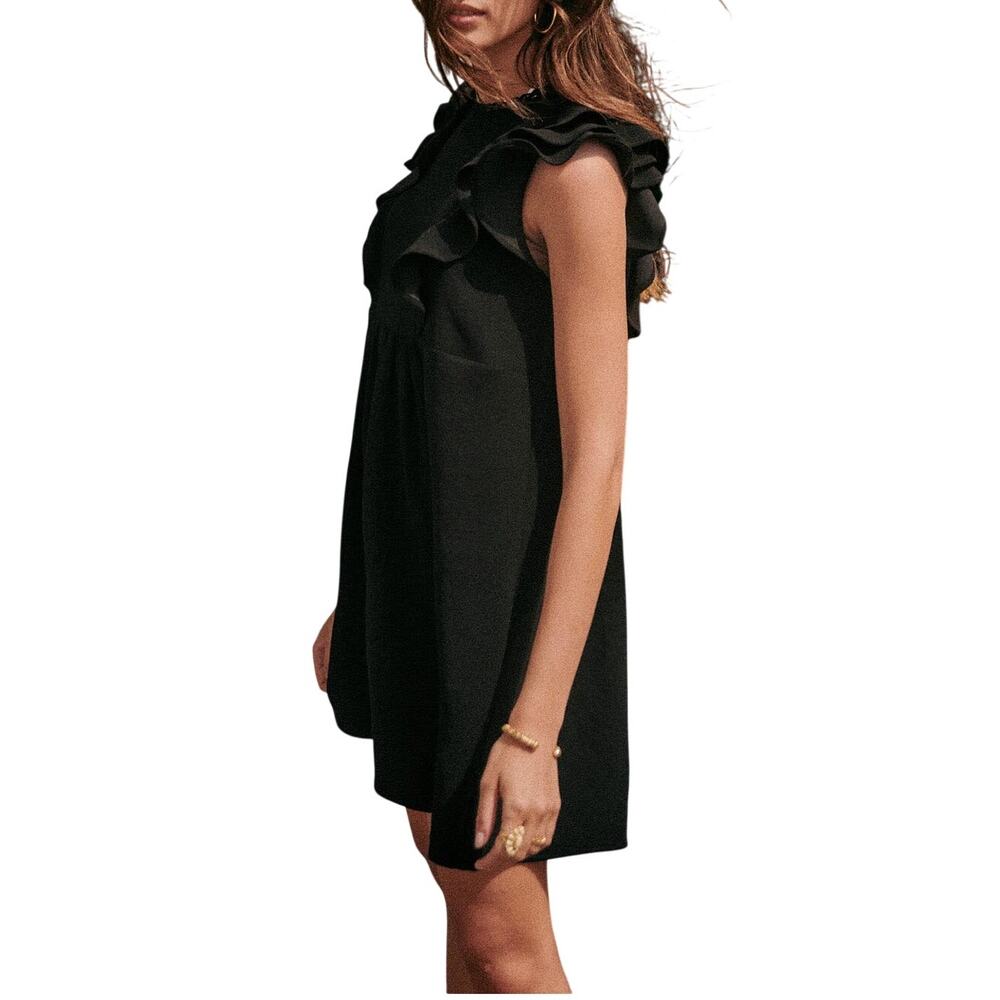 Sezane Ruffled Black Alexa Dress Size 40 EU / US 8